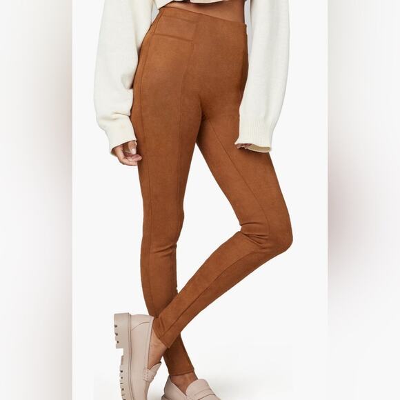 EUC SPANX FAUX SUEDE BROWN LEGGINGS MEDIUM PETITE - Picture 1 of 6